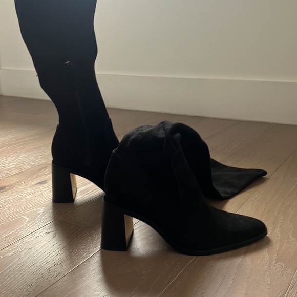 Zara Over The Knee Black Fabric Boots Block Heel with Gold Heel Accents Size 36 - Picture 9 of 10